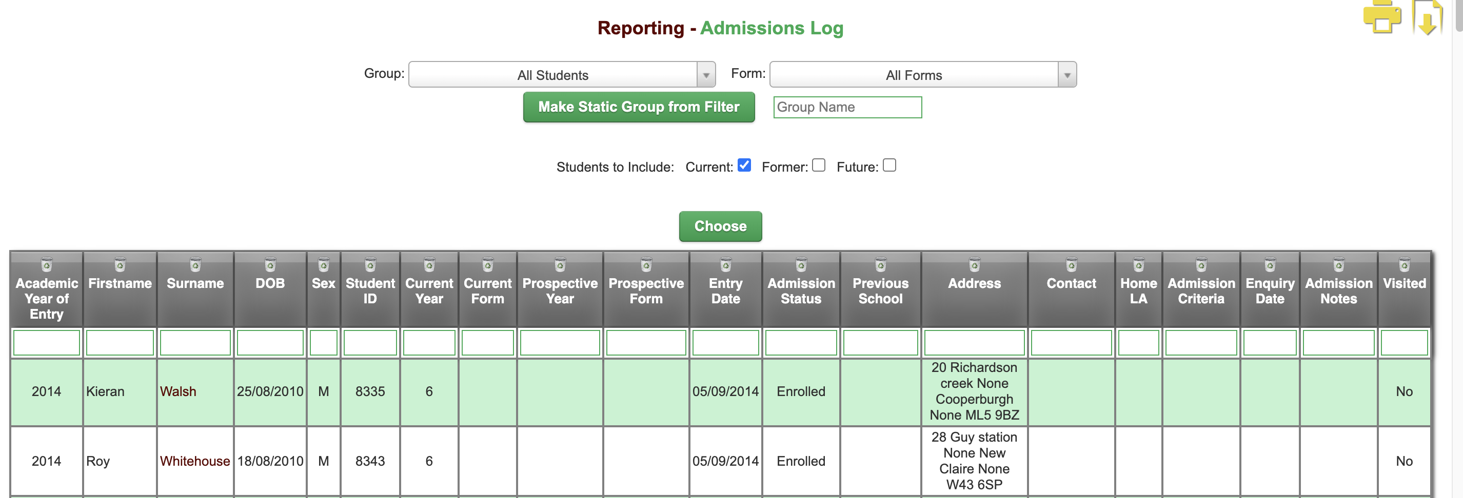 admissions log report.png